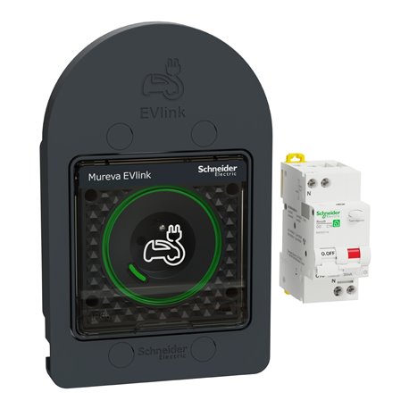 Prise de courant 2P+T renforcée pour véhicules électriques en saillie MUR36016 Mureva EV Link anthracite avec disjoncteur diff. 