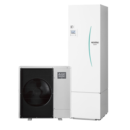 Pompe à chaleur air eau Ecodan Power Inverter Silence Duo 10 kWatts, 300 Litres Triphasé R32 Pompe à chaleur air eau Ecodan Power Inverter Silence Duo 10 kWatts, 300 Litres Triphasé R32