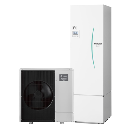 Pompe à chaleur air eau Ecodan Zubadan Silence Duo 10 kWatts, 300 Litres Triphasé R32 Pompe à chaleur air eau Ecodan Zubadan Silence Duo 10 kWatts, 300 Litres Triphasé R32