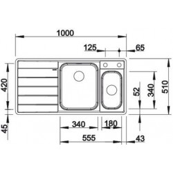 Evier Axis III 6 S-IF Egouttoir à gauche avec planche en verre Inox 522104