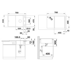 Evier Axia III 45 S Silgranit PuraDur Gris Volcan Planche frêne 527219
