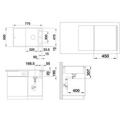 Evier Axia III 45 S-F Silgranit PuraDur Blanc Soft Planche frêne 527038