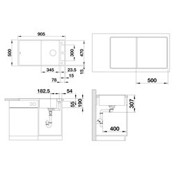 Evier Axia III 5 S-F Silgranit PuraDur Blanc Soft Planche frêne 527041