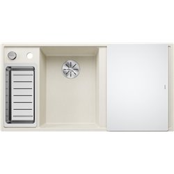 Evier Axia III 6 S Planche verre blanc Blanc Soft, cuve princip. à gauche 527043