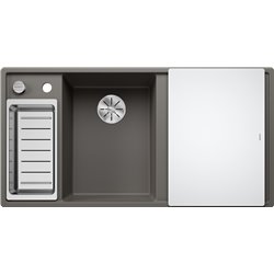 Evier Axia III 6 S Planche verre blanc Gris Volcan, cuve princip. à gauche 527226