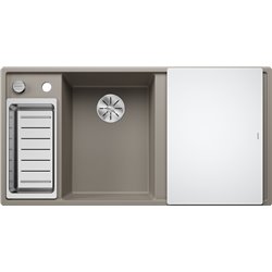 Evier Axia III 6 S Planche verre blanc Tartufo, cuve princip. à gauche 524660