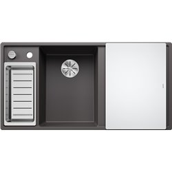 Evier Axia III 6 S Planche verre blanc Gris Rocher, cuve princip. à gauche 524654
