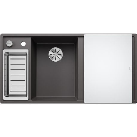 Evier Axia III 6 S Planche verre blanc Gris Rocher, cuve princip. à gauche 524654