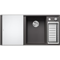 Evier Axia III 6 S Planche verre blanc Gris rocher, cuve princip. à droite 523473