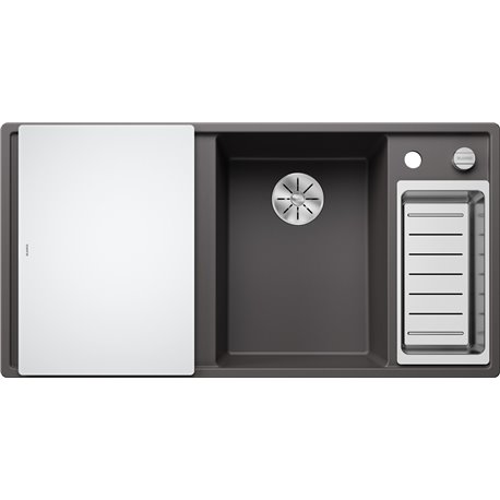 Evier Axia III 6 S Planche verre blanc Gris rocher, cuve princip. à droite 523473