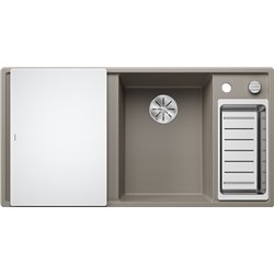 Evier Axia III 6 S Planche verre blanc Tartufo, cuve princip. à droite 523480