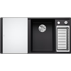 Evier Axia III 6 S Planche verre blanc Noir, cuve princip. à droite 525850