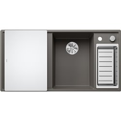Evier Axia III 6 S Planche verre blanc Gris Volcan, cuve princip. à droite 527228