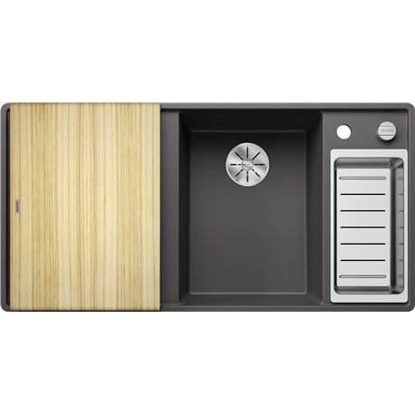 Evier Axia III 6 S-F Silgranit PuraDur Planche frêne Gris Rocher, cuve princip. à droite 523484