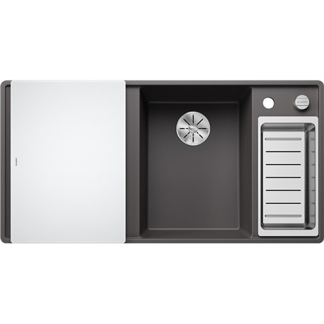 Evier Axia III 6 S-F Silgranit PuraDur Planche verre blanc Gris Rocher, cuve princip. à droite 523490