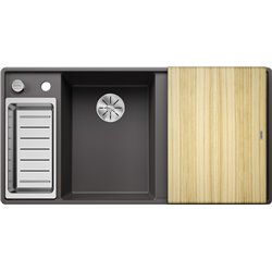 Evier Axia III 6 S-F Silgranit PuraDur Planche frêne Gris Rocher, cuve princip. à gauche 524664
