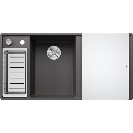 Evier Axia III 6 S-F Silgranit PuraDur Planche verre blanc Gris Rocher, cuve princip. à gauche 524670