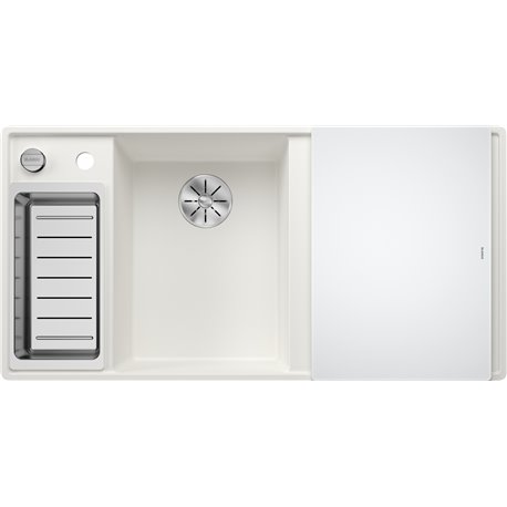 Evier Axia III 6 S-F Silgranit PuraDur Planche verre blanc Blanc, cuve princip. à gauche 524672
