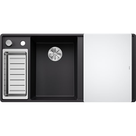 Evier Axia III 6 S-F Silgranit PuraDur Planche verre blanc Noir, cuve princip. à gauche 525852