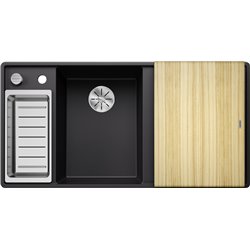 Evier Axia III 6 S-F Silgranit PuraDur Planche frêne Noir, cuve princip. à gauche 525853