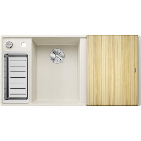 Evier Axia III 6 S-F Silgranit PuraDur Planche frêne Blanc Soft, cuve princip. à gauche 527047