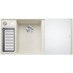 Evier Axia III 6 S-F Silgranit PuraDur Planche verre blanc Blanc Soft, cuve princip. à gauche 527048