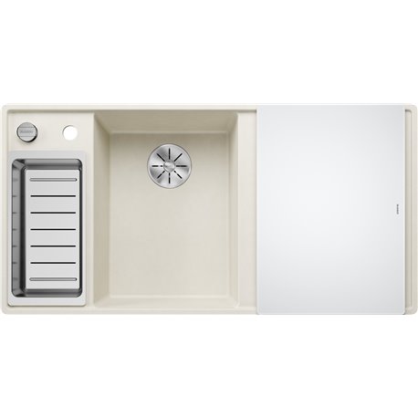 Evier Axia III 6 S-F Silgranit PuraDur Planche verre blanc Blanc Soft, cuve princip. à gauche 527048