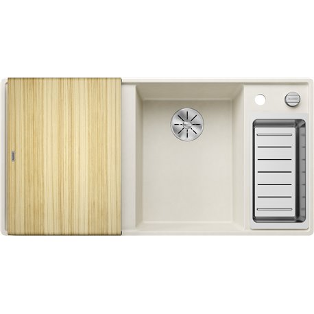 Evier Axia III 6 S-F Silgranit PuraDur Planche frêne Blanc Soft, cuve princip. à droite 527050