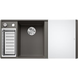 Evier Axia III 6 S-F Silgranit PuraDur Planche verre blanc Gris Volcan, cuve princip. à gauche 527230