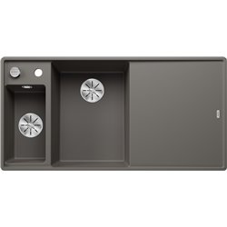 Evier Axia III 6 S-F Silgranit PuraDur Planche verre blanc Gris Volcan, cuve princip. à gauche 527230