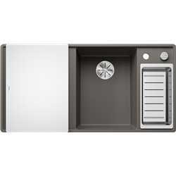 Evier Axia III 6 S-F Silgranit PuraDur Planche verre blanc Gris Volcan, cuve princip. à droite 527232