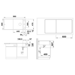 Evier Axia III XL 6 S-F Silgranit PuraDur Planche frêne Gris Volcan 527237