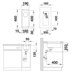 Evier Subline 160-U Silgranit 190x460 mm Blanc Soft 526802