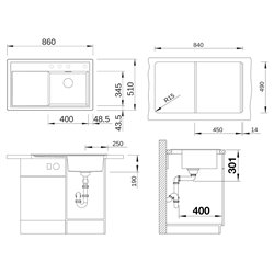 Evier Zenar 45 S Silgranit sans access. Egouttoir droite Blanc Soft 527176