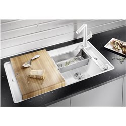 Evier Axia III 5 S-F Silgranit PuraDur Blanc Planche frêne 523228