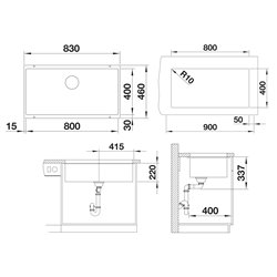 Evier Subline 800-U Silgranit 830x460 mm Noir 526005