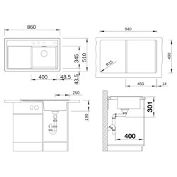 Evier Zenar 45 S Silgranit sans access. Egouttoir gauche Noir 526037