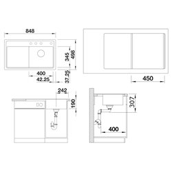 Evier Zenar 45 S-F Silgranit sans access. Egouttoir gauche Noir 526043