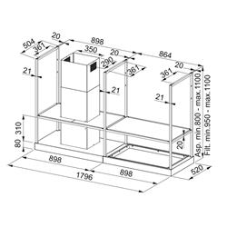 Hotte ilôt Mythos T-Shelf Noir mat 180 cm 216813