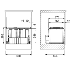 Poubelle sous évier Sorter Duo 60, 2 bacs 44 Litres 414024
