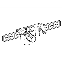 Applique 90° FlowFit prémontée, double, déportée, avec collier pour tube d’évacuation et coude de raccordement Ø 15 mm 619.681.0