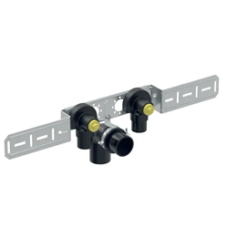 Applique 90° FlowFit prémontée, double, déportée, avec collier pour tube d’évacuation et coude de raccordement Ø 12 mm 619.680.0