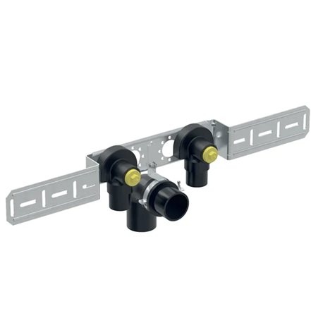Applique 90° FlowFit prémontée, double, déportée, avec collier pour tube d’évacuation et coude de raccordement Ø 12 mm 619.680.0 Applique 90° FlowFit prémontée, double, déportée, avec collier pour tube d’évacuation et coude de raccordement Ø 12 mm 619.680.0