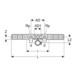 Applique 90° FlowFit prémontée, double, déportée, avec collier pour tube d’évacuation et coude de raccordement Ø 12 mm 619.680.0