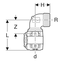 Coude raccord 90° FlowFit avec filetage mâle Ø 50 mm 620.506.00.1