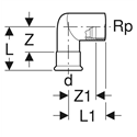 Coude de raccordement 90° FlowFit en tube métallique avec raccord union pour eurocône Ø 20 mm 653.478.00.1
