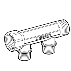 Nourrice de distribution FlowFit avec raccord fileté et départ pour MasterFix longueur 16,5 cm Ø 20/15/20 mm 653.429.00.1