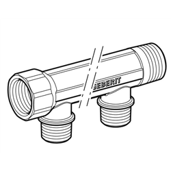 Nourrice de distribution FlowFit avec raccord fileté et départ pour MasterFix longueur 11,5 cm Ø 20/15/20 mm 653.428.00.1 Nourrice de distribution FlowFit avec raccord fileté et départ pour MasterFix longueur 11,5 cm Ø 20/15/20 mm 653.428.00.1