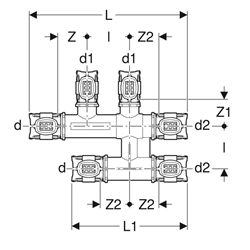 Raccord croisé FlowFit avec boîtier d’isolation Ø 15/12/15 mm 619.321.00.1