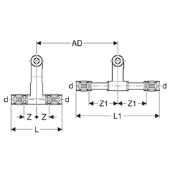 Pack de tés de raccordement FlowFit pour aller et retour, avec raccord union pour eurocône Ø 15/12/15 mm 619.441.22.2